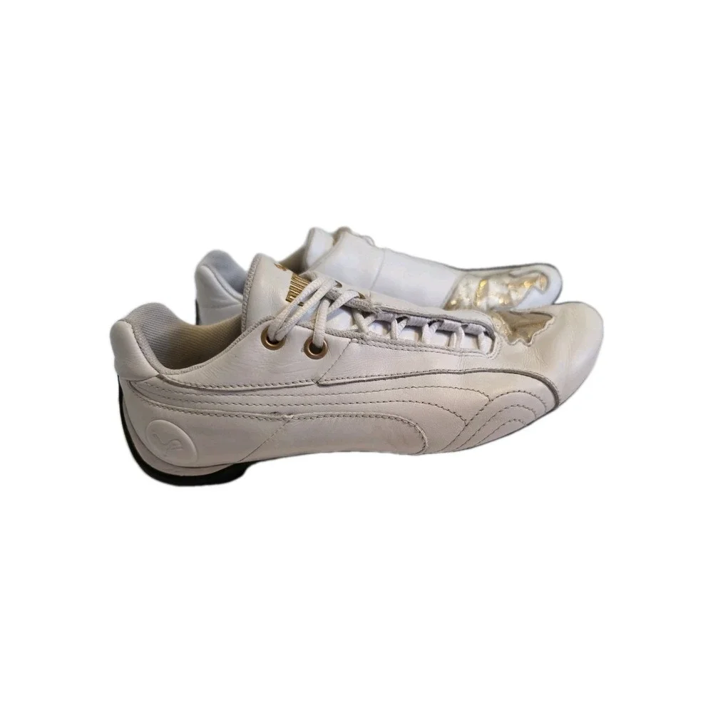 Puma Speed Cat Womens Size US W8 Low White Leather W Gold Netting Sneakers‎